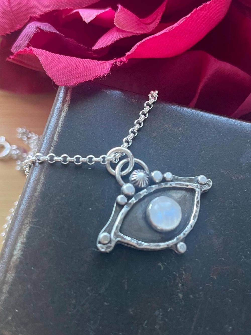 Evil Eye Rainbow Moonstone Protection Pendant Necklace ~20ā - Picture 3 of 7
